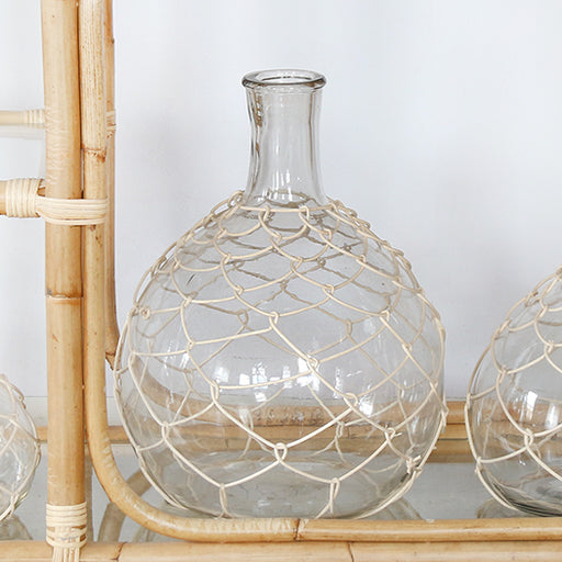 VASE280 - Large Glass Bottleneck Vase With Woven Bamboo