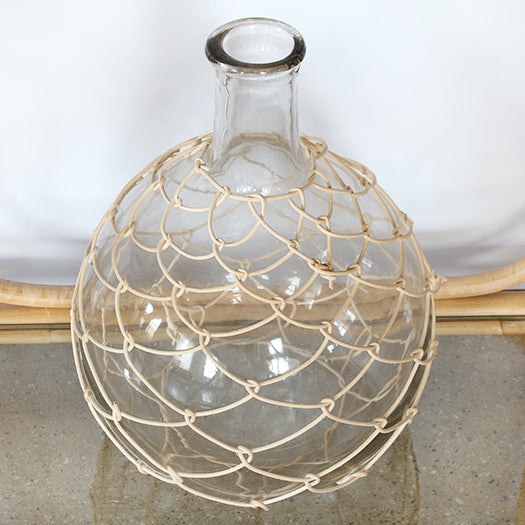 VASE280 - Large Glass Bottleneck Vase With Woven Bamboo