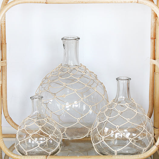 VASE280 - Large Glass Bottleneck Vase With Woven Bamboo