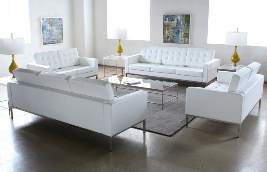 CC105 White Leather Buttton Tufted Knoll Style Club Chair