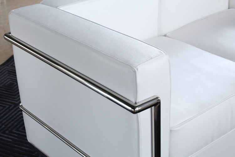 LS143 White Leather Corbusier Style Loveseat