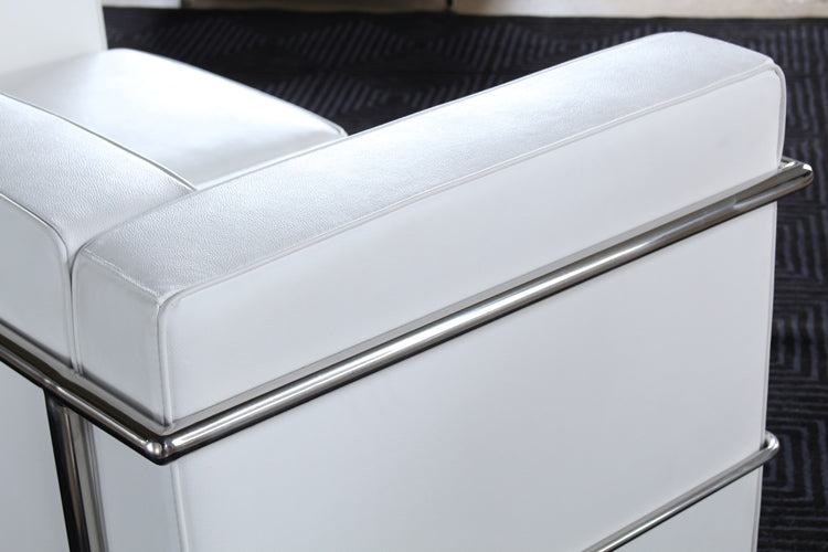 LS143 White Leather Corbusier Style Loveseat